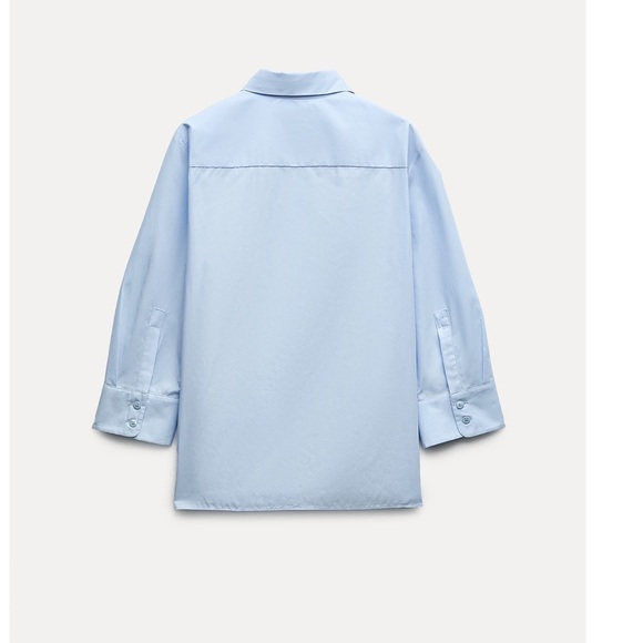 Zara Slim Fit Poplin Cotton Shirt Light Blue below-the-elbow sleeves ZW XS NWT - Picture 8 of 16